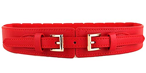 Worry-Free Women's Double Buckle Faux Leather Elastic Corset Waist Belt for Dress