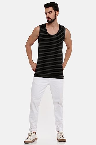 Image of RAMRAJ COTTON Men's Assorted Super Light Sleeveless Combed Cotton|Striped Vest /Banian