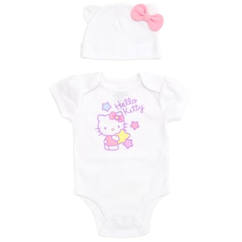 Hello Kitty Newborn Baby Girls Cosplay Bodysuit and Hat Set White 3-6 Months