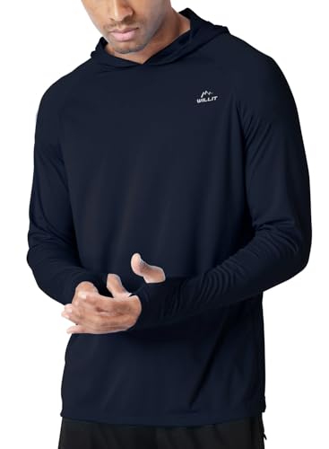 Image of Willit Men's UPF 50+ Sun Protection Hoodie Lightweight Long Sleeve Fishing Shirt Loose Fit Swim Rash Guard, Navy Blue, Large