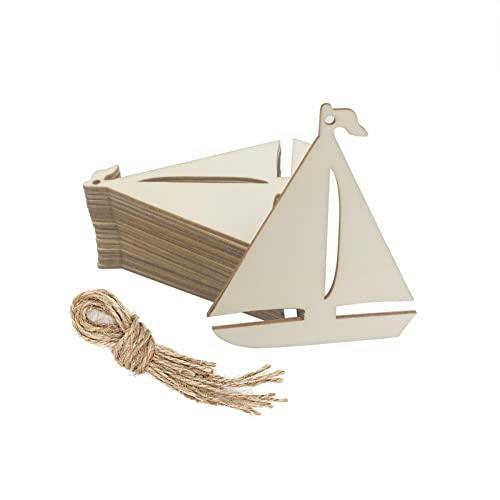 20pcs Nautical Wood DIY Crafts Cutouts Blank Wooden Sailboat Shaped