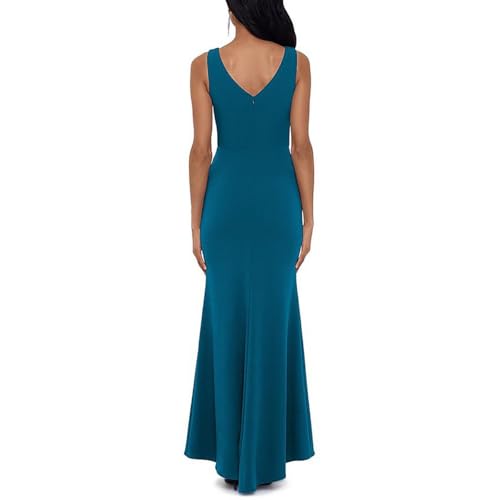 Betsy & Adam Women's Long Sleeveless Boat Neck Ruffle Side Slit Scuba Crepe Gown2