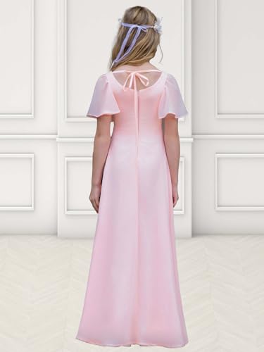 Chiffon Flower Girls Dresses Ruffle Sleeve Junior Bridesmaid Dress Girls Wedding Party Dress3