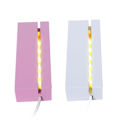 dcvbny Set of 2 Wood LED Lights Display Base Warm Color, Rectangular Wooden Lighted Base Stand for 3mm Thick Acrylic Plate Glass Plate Resin Art Paperweighs Ornament(Pink&White)