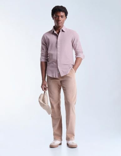 Image of Flying Machine Purple Solid Cotton Corduroy Regular Fit Long Sleeve Men's Shirt
