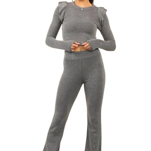 Ensemble tricot à volants manches longues : la maille premium pour femme