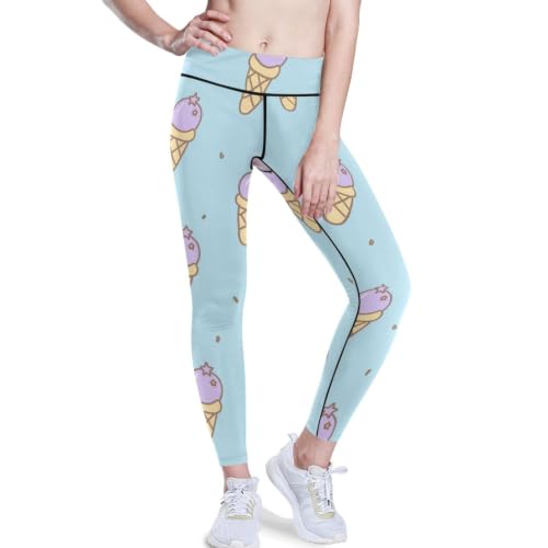 Pantalones de yoga para mujer de cintura alta anti-deslizamiento en azul helado XS a XXL