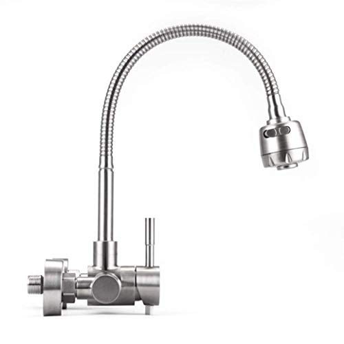 Grifo de cocina con ducha flexible y cabezal rociador de dos tipos para fregadero de pared 4