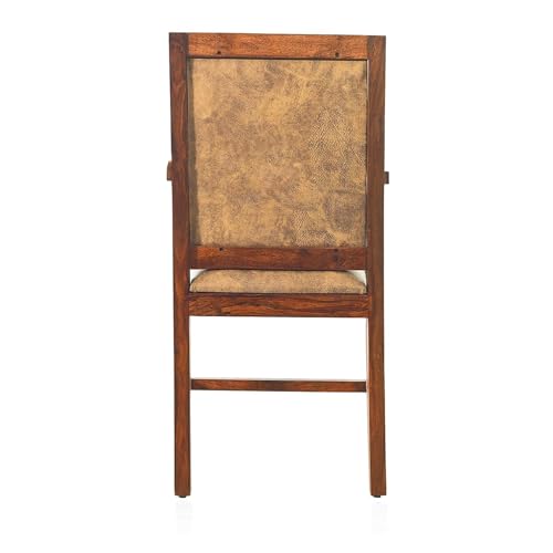 Image of Solid Sheesham Wood Arm Chair with Cushion | Single Seater Sofa Furniture for Living Room, Bedroom, Office and Outdoor | Durable Wooden Accent Chair (Honey Finish)