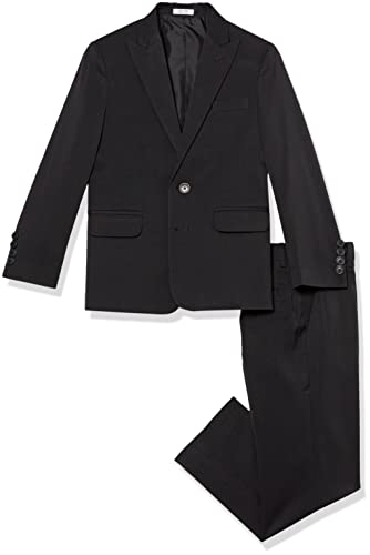 Calvin Klein Boys' 2-Piece Formal Suit Set, Includes Single Breasted Jacket & Straight Leg Dress Pants With Belt Loops & Functional Pockets, Black Stretch, 8 Husky #TOP11