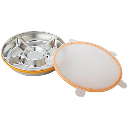 BOSREROY Leakproof Lunch Container with Lid, Stainless Steel Five Compartment Serving Tray for Snack Storage