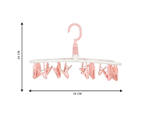 Image of Premium Cloth Drying Hanger Rack(24 Clips) 360 Degree Portable & Rotatable Clips,Baby Clothes Hanger, Foldable Hanger (Pink)