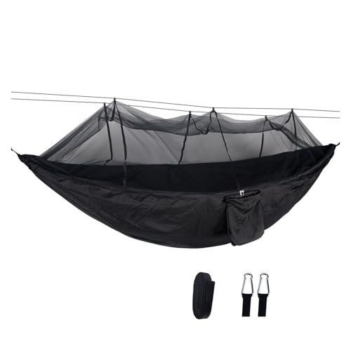 Lightweight Camping Hammock with Net Nylon Single Hammock 300kg Load Capacity for Outside Hiking Backpack Travel Backyard for Terrace, Outdoor(Black)