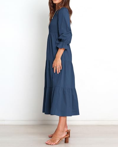 BTFBM Women Casual Long Sleeve Crew Neck Fall Dress Bohemian Relaxed Fit Floral Flowy Maxi Dresses Tiered Cocktail Dress