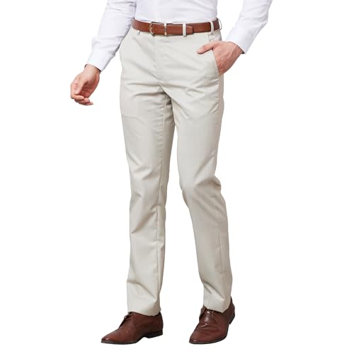 Image of Park Avenue Men's Mid Rise Polyviscose Blend Stripe Pattern Smart Fit Flat Front Formal Trouser
