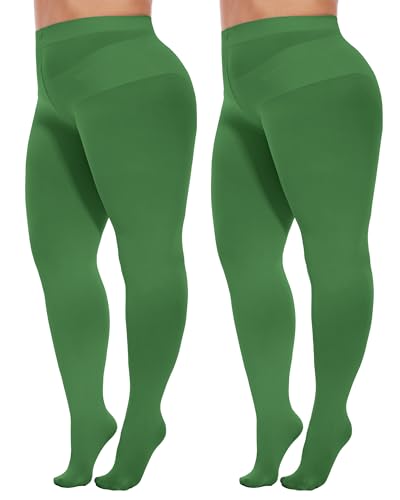 Image of Citystl 2 Pack Plus Size Tights for Women, 80D Opaque Control Top Pantyhose