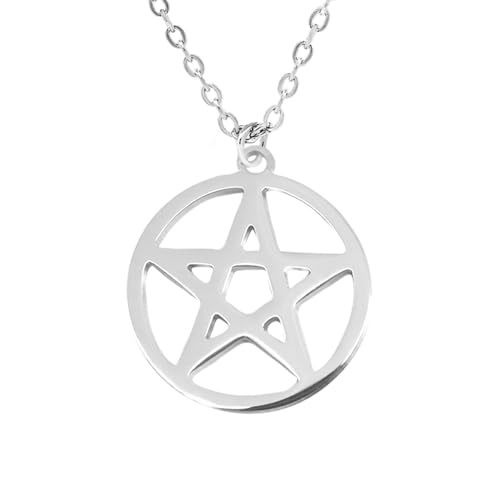 Only faith Collar Estrella Pentagrama Acero Inoxidable colgantes amuletos Talismán protección, Geometría sagrada, Metatrón tetragrámaton (Estrella Pentagrama Plateado)
