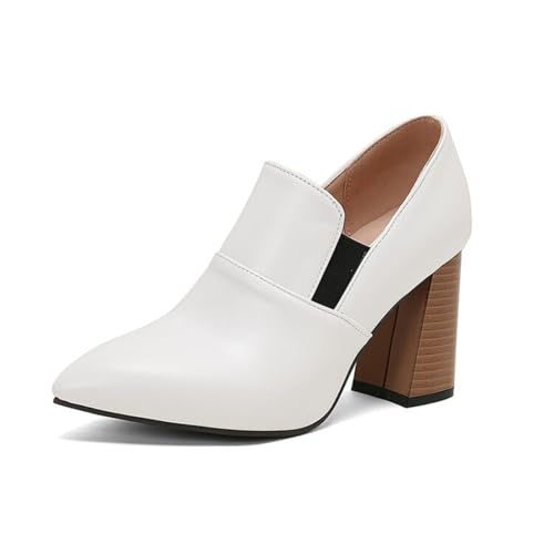 Generico Scarpe alla Caviglia Donna Punta Stretta Pannello Elastico Tacco Largo Cannelato Design Slip On Punta Affusolata Dettaglio Tacco A Contrasto Antiscivolo Uso Quotidiano,Bianca,47.5 EU