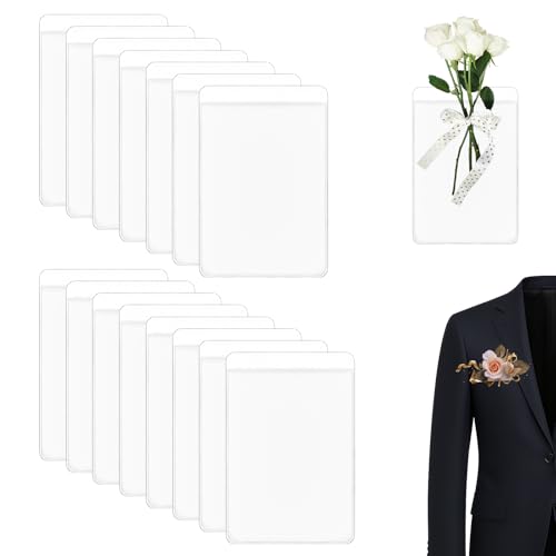 Amzlysdok 15 Pack Pocket Boutonniere Plastic Sleeve,Holder for Pockets Square Boutonniere, Fits in Suit Jacket Chest Pocket,No Lapel Pin Required, Ideal for Weddings, Proms(Flowers Not Included)