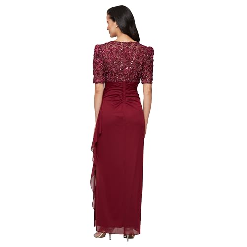 Image of Alex Evenings Women's Wedding Guest Dress with V-Neck Stretch Sequin Bodice and Empire Waist (Petite and Regular Sizes)