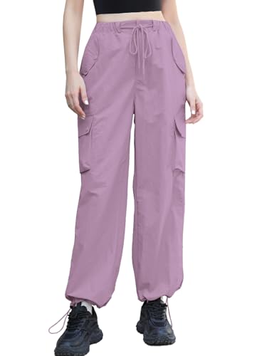 Image of Cromoncent Cargo Pants Girls & Women Parachute Pants Y2K Baggy Rave Clothes Waterproof with Pockets, 6 Years - 3XL