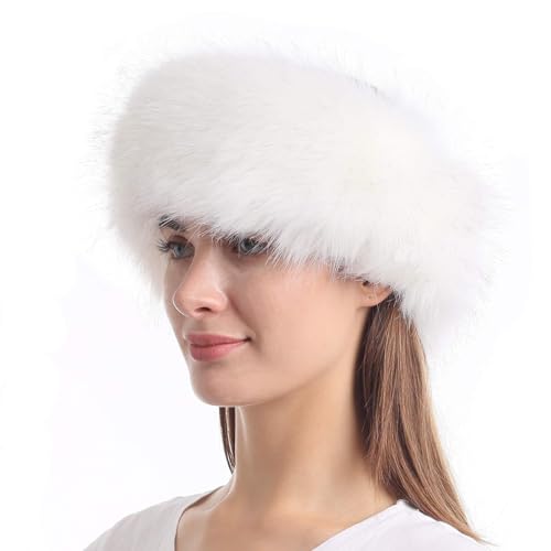 Faux Fur Headband for Women – Elastic Fuzzy Winter Earwarmer Headband for Cold Weather & Ski Earmuff（21-23.5 inch）