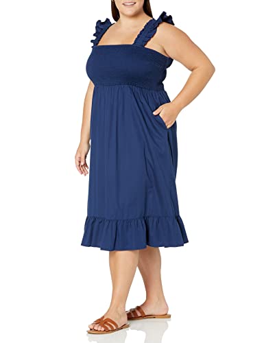 Image of The Drop Womens Kimi Ruffled Shoulder Smocked Midi Dress