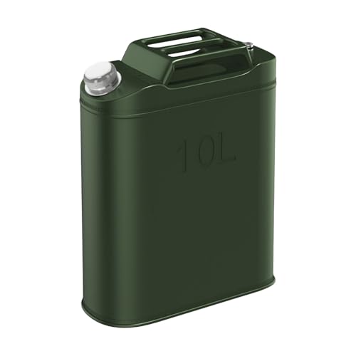 Image of 10L Metal Container with Spout & Handle, Metal Fuel Container with Flexible Pouring Spout for Automotive & Emergency Use, Heavy Duty Gas Can for Trucks, Cars, Motorcycles Vehicles Equipment (Green)