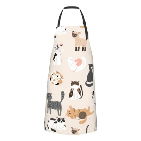 Wisedeal Cut Cats Themed Apron, Adjustable Neck Polyester with 2 Pockets Cooking Kitchen Aprons for Men Women, Dad Uncle Mom Aunt Friends Christmas Birthday Gifts for Grilling BBQ Chef Apron Cover
