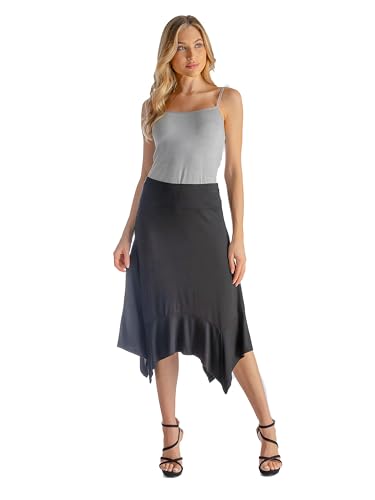 24seven Comfort Apparel Solid Color Knee Length Elastic Waist Handkerchief Skirt