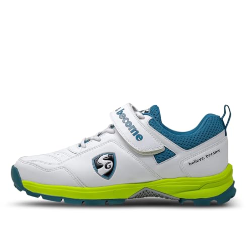 SG Century 6.0 Cricket Shoe (Color: White, Sea Green & Fluorescent Green, Size: UK10/US11/EU44) | for Mens & Boys | Material: PU & Rubber | Velcro with Laces for Flexible Performance (B0D49J8R5B) Amazon Price History, Amazon Price Tracker