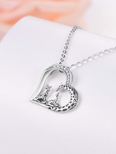 TANGPOET Giraffe Heart Pendant Necklace for Women Mom Grandma 925 Sterling Silver Giraffe Family Necklaces Jewelry Birthday Gifts with 18" +2" Chain3