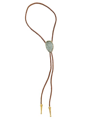 Image of Daisy Del Sol Gemstone Bolo Tie Braided Vegan Faux Leather Natural Stone Gold Handmade Necklace Adjustable Boho Western Jewelry