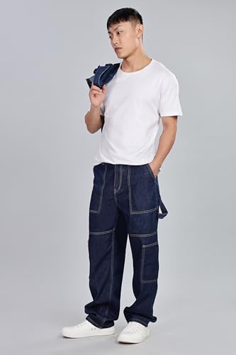 Image of INKD Men's Carpenter Baggy Jeans - Mid-Rise | 100% Cotton | Contrast Stitch| 6 Pocket Styling | Baggy Jeans for Man | Loose fit & Comfortable (Available in Plus Sizes)