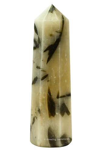 Image of Amazing Gemstone Green Tourmaline in Quartz Crystal Towers - Natural Healing Crystal Point Obelisk for Reiki Healing and Crystal Grid (3 inch to 4 inch INCH)