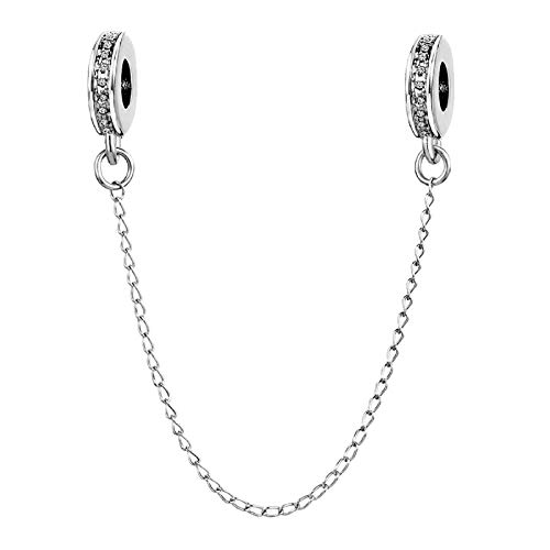 KunBead Jewelry Safety Chain Sparkling Cubic Zirconia Spacer April Birthstone Charm Compatible with Pandora Charms Bracelets