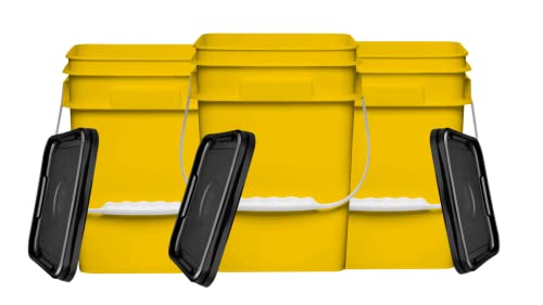 House Naturals 4 Gallon Square Food Grade Bucket Pail With Plastic Handles And Lid (Pack Of 3) Made In Usa Containers (Yellow) #TOP13