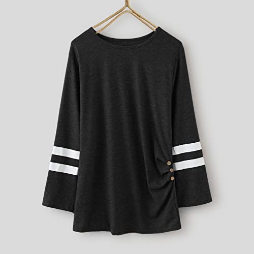 Girls Striped Long Sleeve T Shirts with Buttons Crew Neck Cute Soft Tops Teen Kids Fall Loose Casual Blouse Clothes2