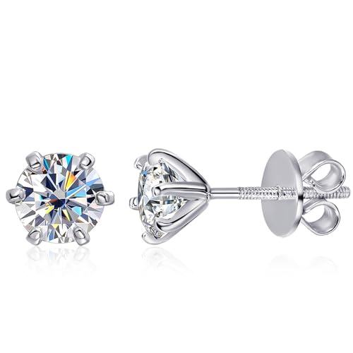 Moissanite Screw Back Earrings for Women Man, 0.3ct - 1ct D VVS1 Lab Diamond Stud Ear, s925 Sterling Silver Round Moissanite Earring3