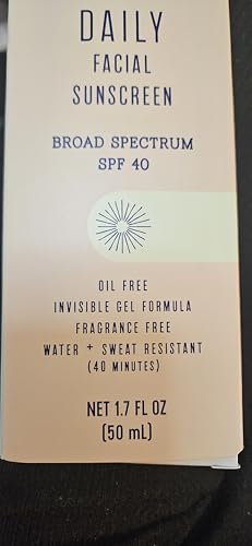 Generic Daily Facial Sunscreen Broad Spectrum SPF40, oil free invisible, gel formula, fragrance free, water + Sweat Resistance (2 Pack)
