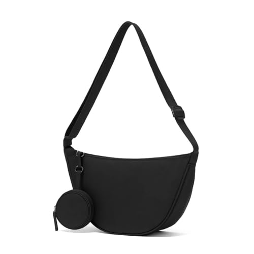 ALWY Bolsa Transversal Feminina Estilo Meia-Lua - Alça Ajustável, Inclui Mini Bolsa para Moedas e Fone - Perfeita para Dia a Dia, Viagens e Atividades Esportivas (Preto)