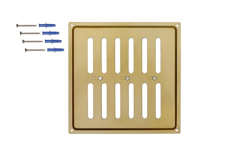 DEMLOU Grille de Ventilation Réglable Carré 20x20 cm – Acier Galvanisé avec Volets Ouverture Fermeture – Aération Murale ou Plafond – Or RAL 1036.