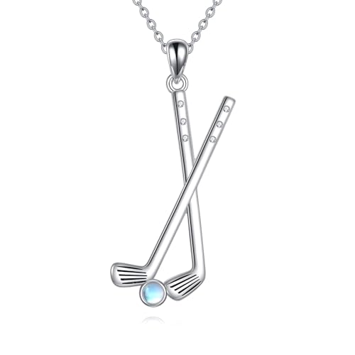 YAFEINI ゴルフ レディース ネックレス スターリングシルバー ゴルフクラブ ゴルフムーンストーン ボールネックレス ゴルファー用 ゴルフ愛好家 ゴルフチーム コーチギフト