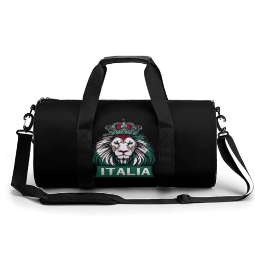 Lion Italy Italian Flag Sports Gym Bag Travel Duffel Workout Bag with Adjustable Strap