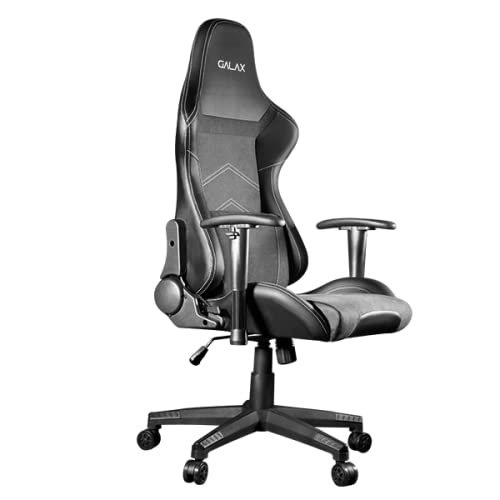 Image of Galax GC-04 Black Ergonomic Gaming Chair with Premium Fabric & PVC Leather with Adjustable Back Angle & Lumbar Pillow, 2D Adjustable Armrest & Strong Nylon Base