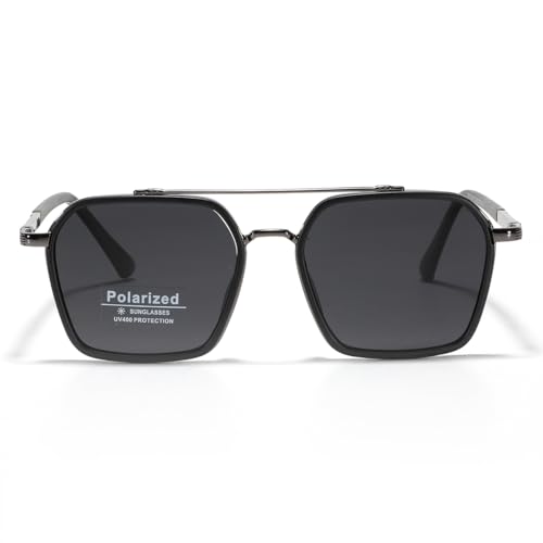 Image of Metal Square Frame Sunglasses Big Tr90 Double Bridge Polarized Sun Glasses TAC Lens Unisex Glasses