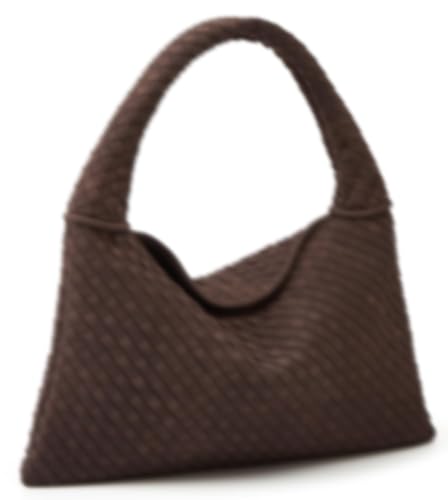 Image of Slouchy Woven Suede Hobo Bags Women Trendy Suede Purse Crossbody Crescent Shoulder Satchel Work Bag Top Handle Tote Handbag | Slouchy