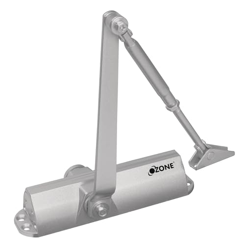 Image of Ozone Rack and Pinion Overhead Door Closer with Adjustable Closing Force EN 2-4 | Weight Capacity: Up to 80 kg | Silver Finish (Standard 80)