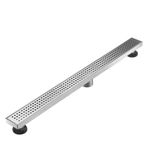 AVSIILE Linear Shower Floor Drain Brushed Nickel 36 Inch 304 Stainless Steel Bathroom Drains Kit Long Rectangular Shower Trench Drain with Square Pattern Drain Cover & Hair Catcher