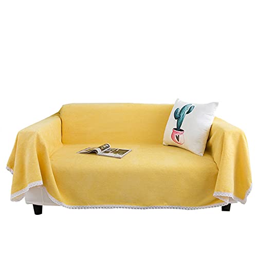 Canapé serviette chenille coton lin jaune, couvre-lit et jeté de chaise 1 2 3 places